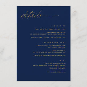 Navy Gold Bruiloft Zachte Delicate Romantische Det Informatiekaartje
