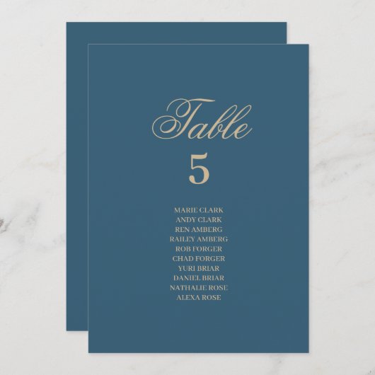 Navy Gold Bruiloft Zitting Grafiek Kaart (Voorkant / Achterkant)