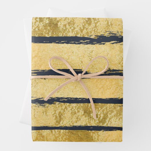 NAVY GOLD Brush Stripe Wrapping Paper (In situ)