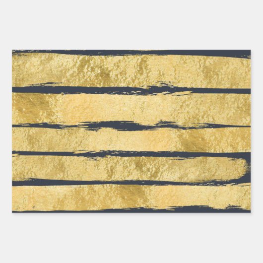 NAVY GOLD Brush Stripe Wrapping Paper (Voorkant)