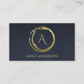 NAVY GOLD BRUSH STROKE STAIN CIRCLE LOGO MONOGRAM VISITEKAARTJE (Voorkant)