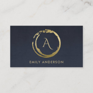NAVY GOLD BRUSH STROKE STAIN CIRCLE LOGO MONOGRAM VISITEKAARTJE