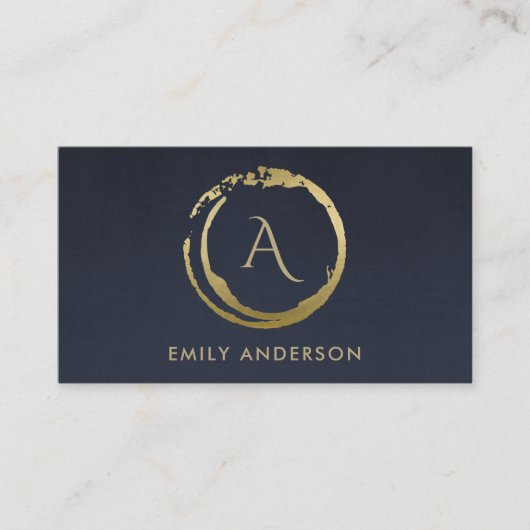 NAVY GOLD BRUSH STROKE STAIN CIRCLE LOGO MONOGRAM VISITEKAARTJE (Voorkant)