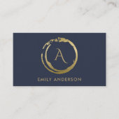 NAVY GOLD BRUSH STROKE STAIN CIRCLE LOGO MONOGRAM VISITEKAARTJE (Voorkant)
