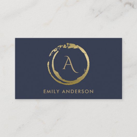 NAVY GOLD BRUSH STROKE STAIN CIRCLE LOGO MONOGRAM VISITEKAARTJE (Voorkant)