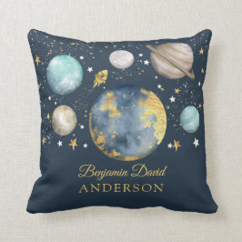 Navy Gold Buitenruimte Galaxy Maan Star Boy Kinder Kussen