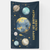 Navy Gold Buitenruimte Galaxy Maan Sterren Verjaar Spandoek (Verticaal)