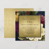 NAVY GOLD  BURGUNDY FLORAL VRIJGEZELLENFEEST KAART (Voorkant / Achterkant)