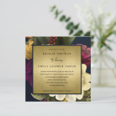 NAVY GOLD  BURGUNDY FLORAL VRIJGEZELLENFEEST KAART (Staand voorkant)