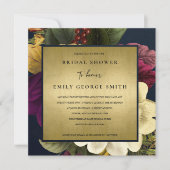 NAVY GOLD  BURGUNDY FLORAL VRIJGEZELLENFEEST KAART (Voorkant)