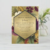 NAVY GOLD  BURGUNDY FLORAL VRIJGEZELLENFEEST KAART (Staand voorkant)