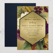 NAVY GOLD  BURGUNDY FLORAL VRIJGEZELLENFEEST KAART (Voorkant / Achterkant)