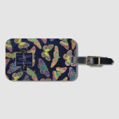 Navy Gold Butterflies Glitter Waterverf Monogram Bagagelabel (Voorkant (horizontaal))