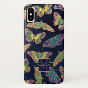 Navy Gold Butterflies Glitter Waterverf Monogram Case-Mate iPhone Case