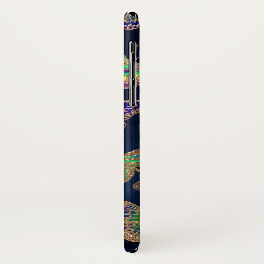 Navy Gold Butterflies Glitter Waterverf Monogram Case-Mate iPhone Case (Achterkant/links)