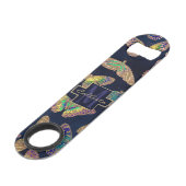 Navy Gold Butterflies Glitter Waterverf Monogram Speed Flessenopener (Voorkant Gekanteld)