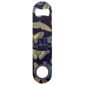Navy Gold Butterflies Glitter Waterverf Monogram Speed Flessenopener (Voorkant)