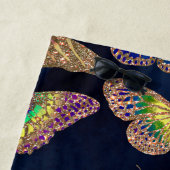 Navy Gold Butterflies Glitter Waterverf Monogram Strandlaken (In situ)
