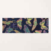 Navy Gold Butterflies Glitter Waterverf Monogram Yogamat (Voorkant (horizontaal))