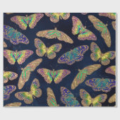 Navy Gold Butterflies Glitter Waterverf Patroon Cadeaupapier (Vlak)