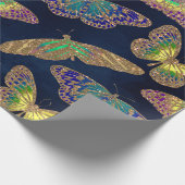 Navy Gold Butterflies Glitter Waterverf Patroon Cadeaupapier (Hoek)