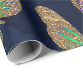 Navy Gold Butterflies Glitter Waterverf Patroon Cadeaupapier (Rol Hoek)