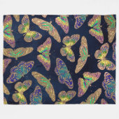 Navy Gold Butterflies Glitter Waterverf Patroon Fleece Deken (Voorkant (Horizontaal))