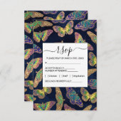 Navy Gold Butterflies Glitter Waterverf Patroon Informatiekaartje (Voorkant / Achterkant)