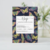 Navy Gold Butterflies Glitter Waterverf Patroon Informatiekaartje (Staand voorkant)