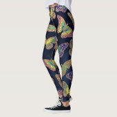 Navy Gold Butterflies Glitter Waterverf Patroon Leggings (Links)