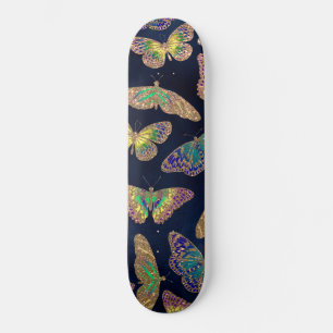 Navy Gold Butterflies Glitter Waterverf Patroon Persoonlijk Skateboard