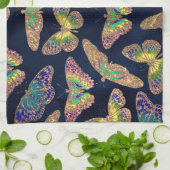 Navy Gold Butterflies Glitter Waterverf Patroon Theedoek (Gevouwen)