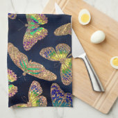 Navy Gold Butterflies Glitter Waterverf Patroon Theedoek (Quarter Fold)