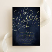 Navy Gold Calligraphy Script Wedding Folie Uitnodiging