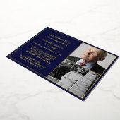 Navy Gold Celebrating Life 2 Foto's Memorial Folie Uitnodiging (Gedraaid)