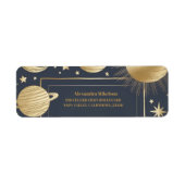 Navy Gold Celestial Crescent Moon Vrijgezellenfees Etiket (Voorkant)