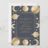 Navy Gold Celestial Crescent Moon Vrijgezellenfees Kaart (Voorkant)