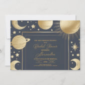 Navy Gold Celestial Crescent Moon Vrijgezellenfees Kaart (Voorkant)