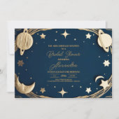 Navy Gold Celestial Crescent Moon Vrijgezellenfees Kaart (Voorkant)