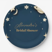 Navy Gold Celestial Crescent Moon Vrijgezellenfees Papieren Bordje (Voorkant)