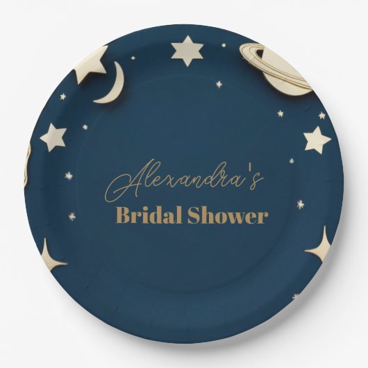 Navy Gold Celestial Crescent Moon Vrijgezellenfees Papieren Bordje (Voorkant)