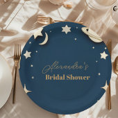 Navy Gold Celestial Crescent Moon Vrijgezellenfees Papieren Bordje