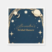 Navy Gold Celestial Crescent Moon Vrijgezellenfees Servet (Voorkant)