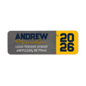 Navy & Gold Chalkboard Afstuderen Retouradres Etiket (Voorkant)