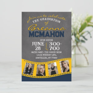 Navy & Gold Chalkboard Filmstrip Afstuderen Kaart