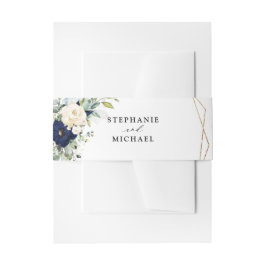 Navy Gold Champagne Ivoor Geometrisch groen Uitnodigingen Wikkel