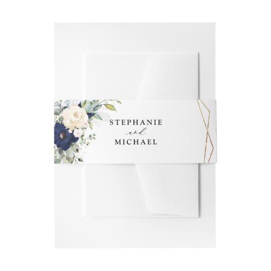 Navy Gold Champagne Ivoor Geometrisch groen Uitnodigingen Wikkel (Voorkant Voorbeeld)