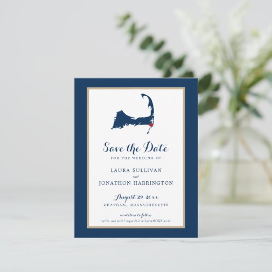 Navy Gold Chatham Cape Cod Wedding Save the Date (Staand voorkant)
