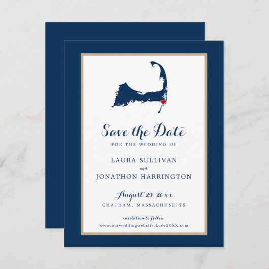 Navy Gold Chatham Cape Cod Wedding Save the Date (Voorkant / Achterkant)