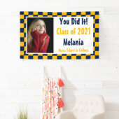 Navy Gold Checkerboard Foto-Afstuderen Spandoek (Insitu)